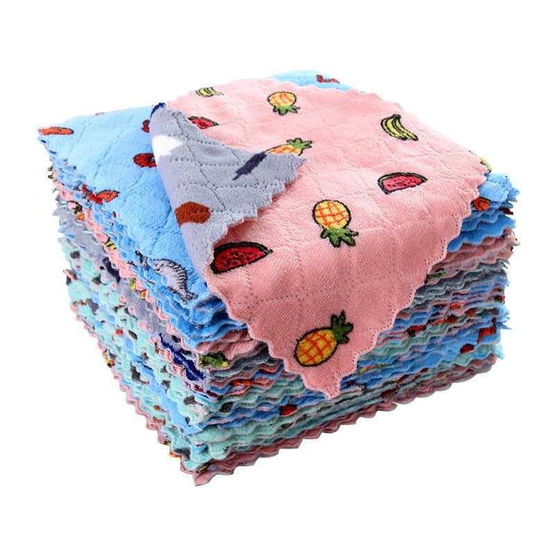1/5/10Pcs Greaseproof Kitchen Double Side Cleaning Cloth Super Absorbent Household Scouring Pad Kitchen Cleaning Towel Rags 5 Pcs multicolour