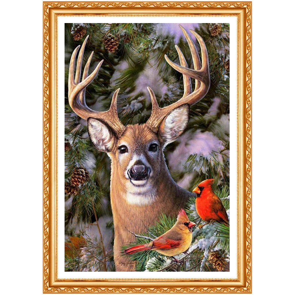 5D Diy Diamond Painting Cross Stitch  Deer & Birds  Full Round Diamond Embroidery Needlework Crafts 20X30CM
