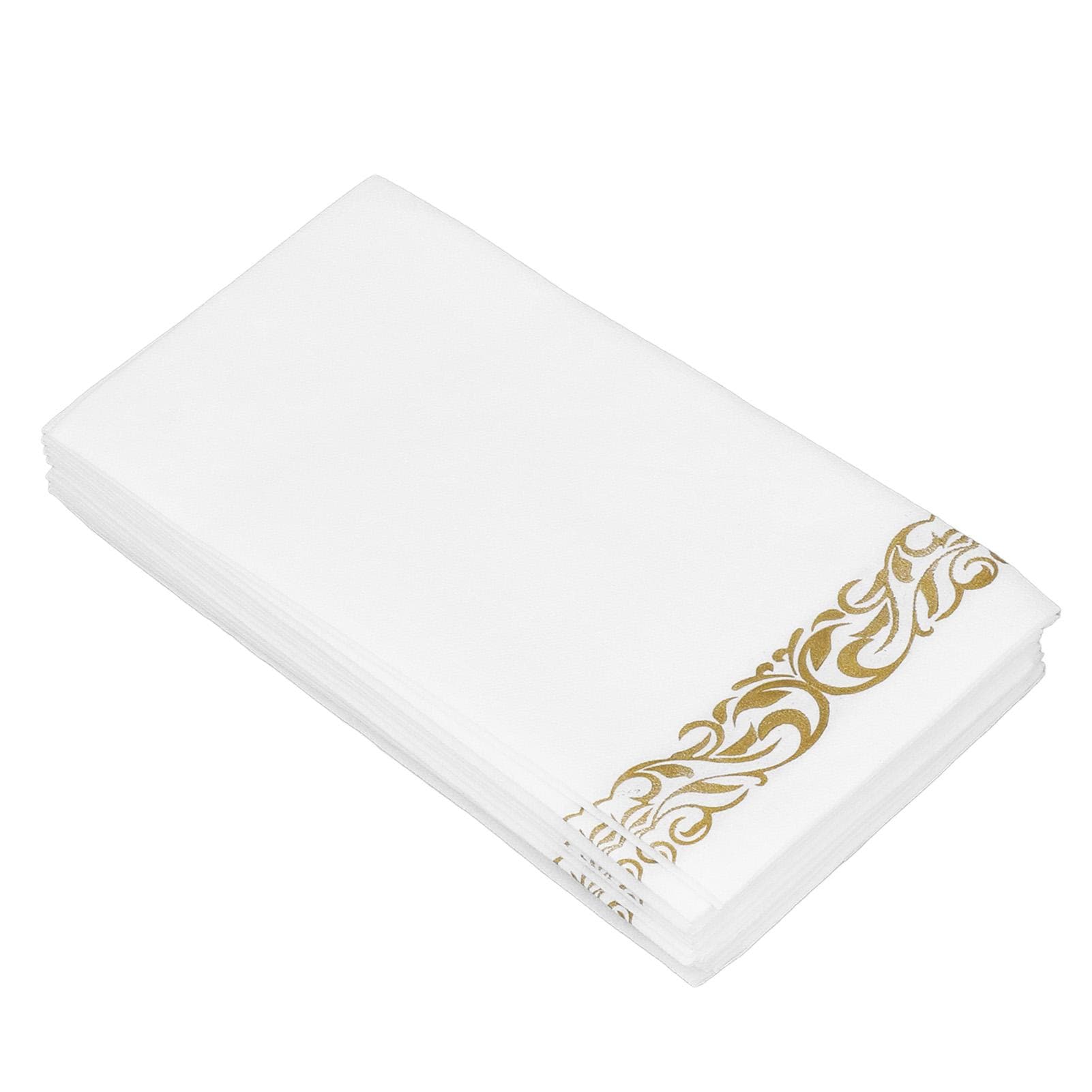 40PCS Gold Napkins Gold Trim Linen Hand Feel Gold Napkins Disposable Single Use Portable Dinner