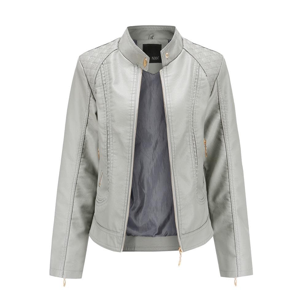 Spring and Autumn Women's Leather Jacket Women's Large Size Stand Collar PU Leather Jacket Women's Leather Jacket 2XL