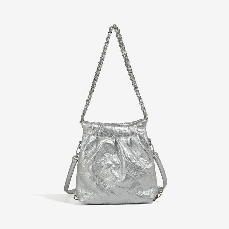 Vagrant Bag Female Spring and Summer Ring-grid Chain Backpack All Small Backpack Senior Sense Single Shoulder Crossbody Bag silver