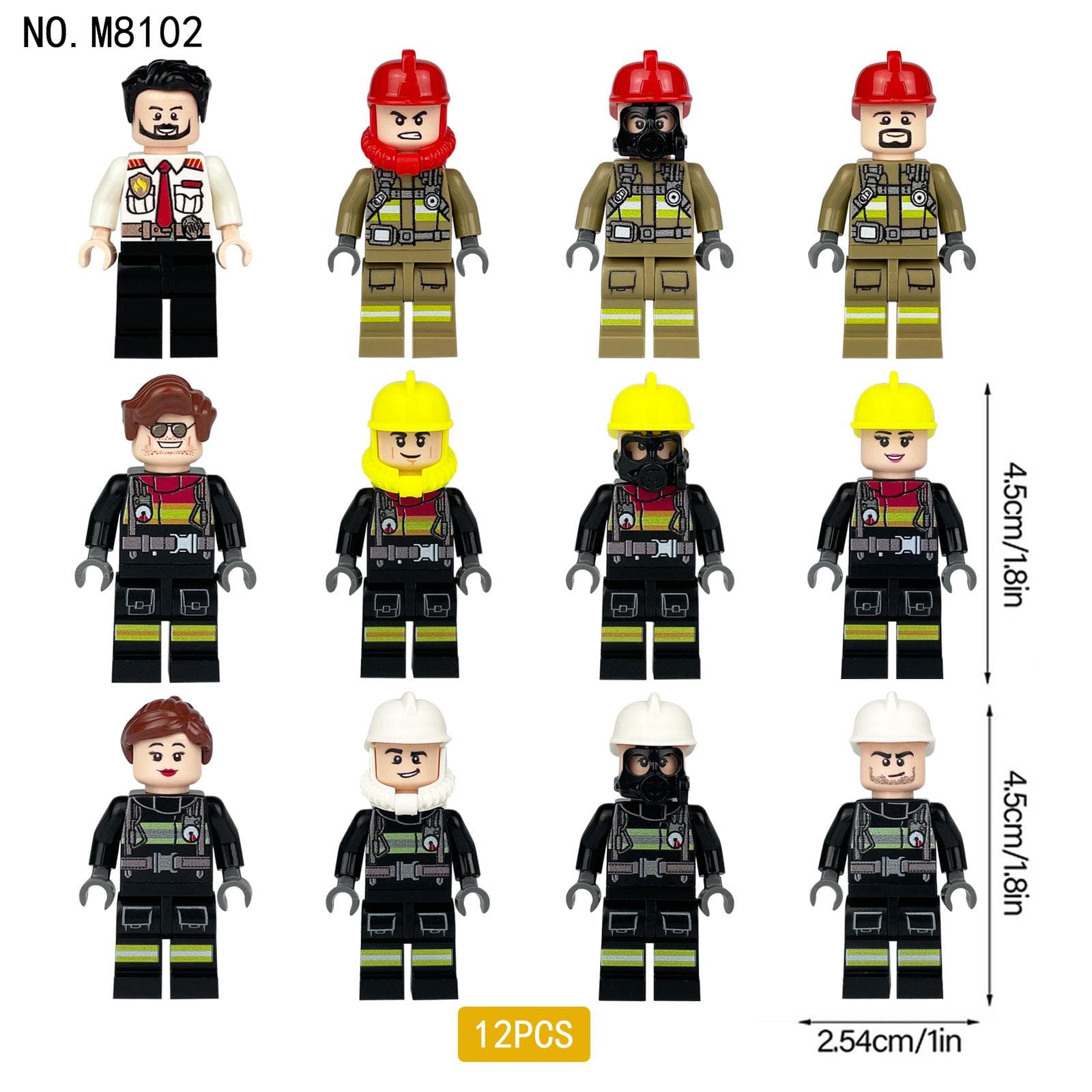 12pcs M8102 Fireman cartoon doll small particle building block toy children's gift