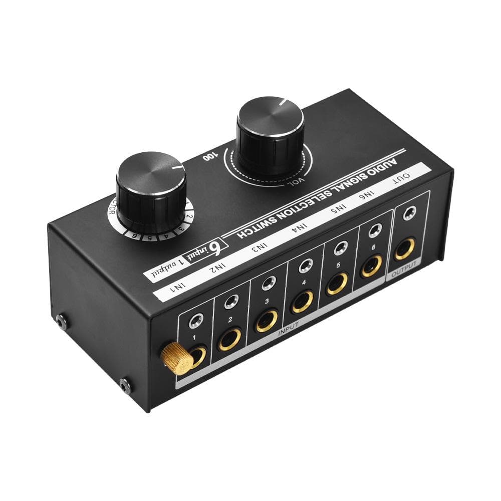6-in-1-out Audio Signal Selector Switcher 6 Input & 1 Output Source Selection Switcher Audio Signal black