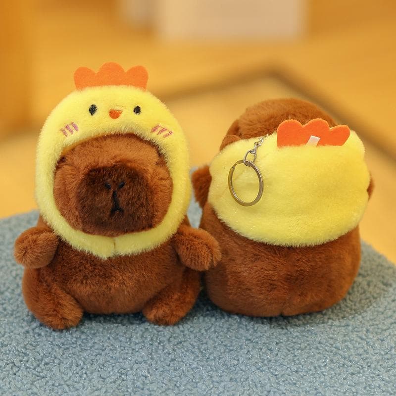 Cartoon Removable Strawberry Frog Hat Capybara Doll Keychains Women Cute Plush Creative Backpack Pendant Gifts A5
