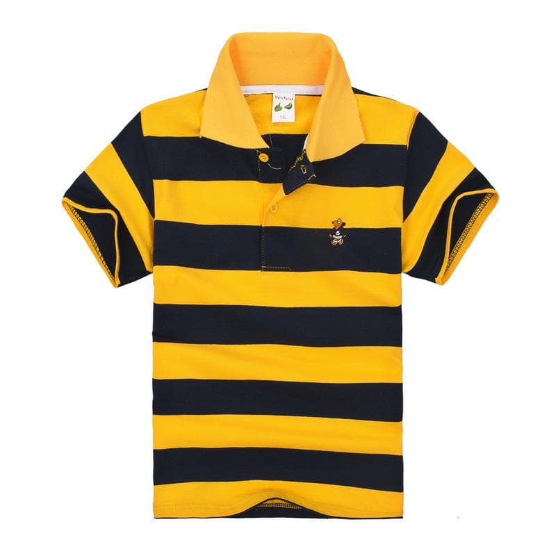 Children's Short Sleeved Summer Children's Wear Middle and Large Children's T-shirt Cotton Stripe Polo Shirt 100cm black/yellow