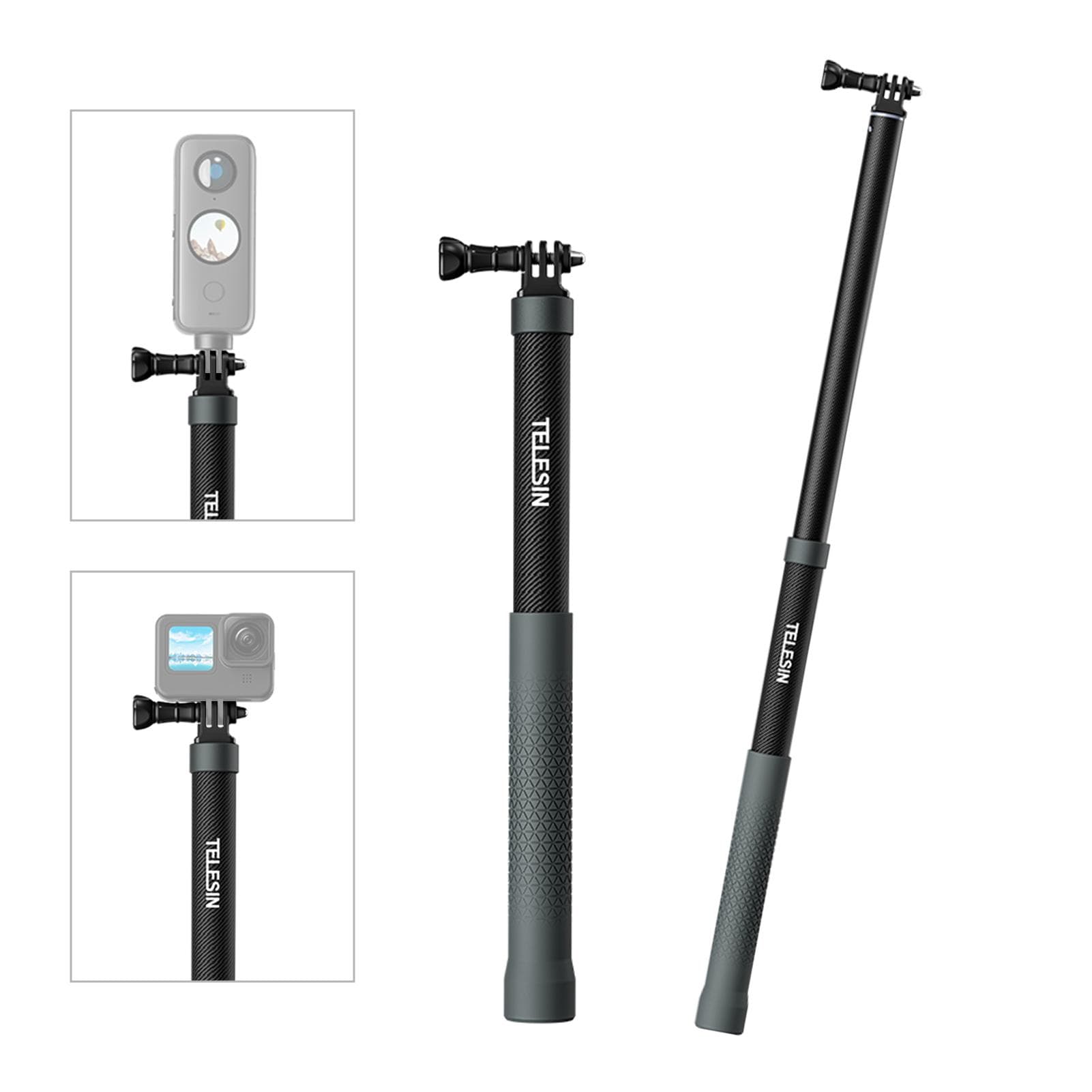TELESIN GP-MNP-002 Portable Selfie Stick Carbon Fiber Camera Stand Bracket 32-120cm/ 12.6-47.2in black