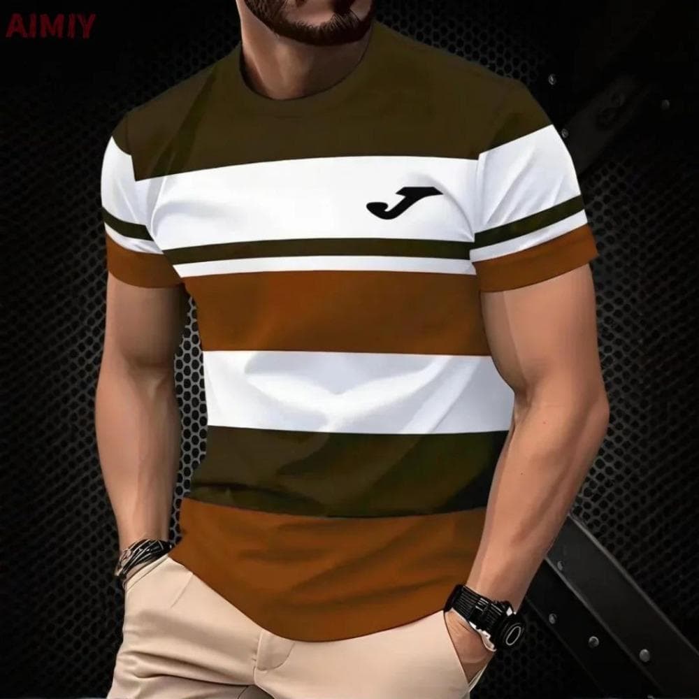 The Classic Design of Colorful Stripes and the Fashionable Style of Men's Short-sleeved T-shirts in Various Colors 3XL
