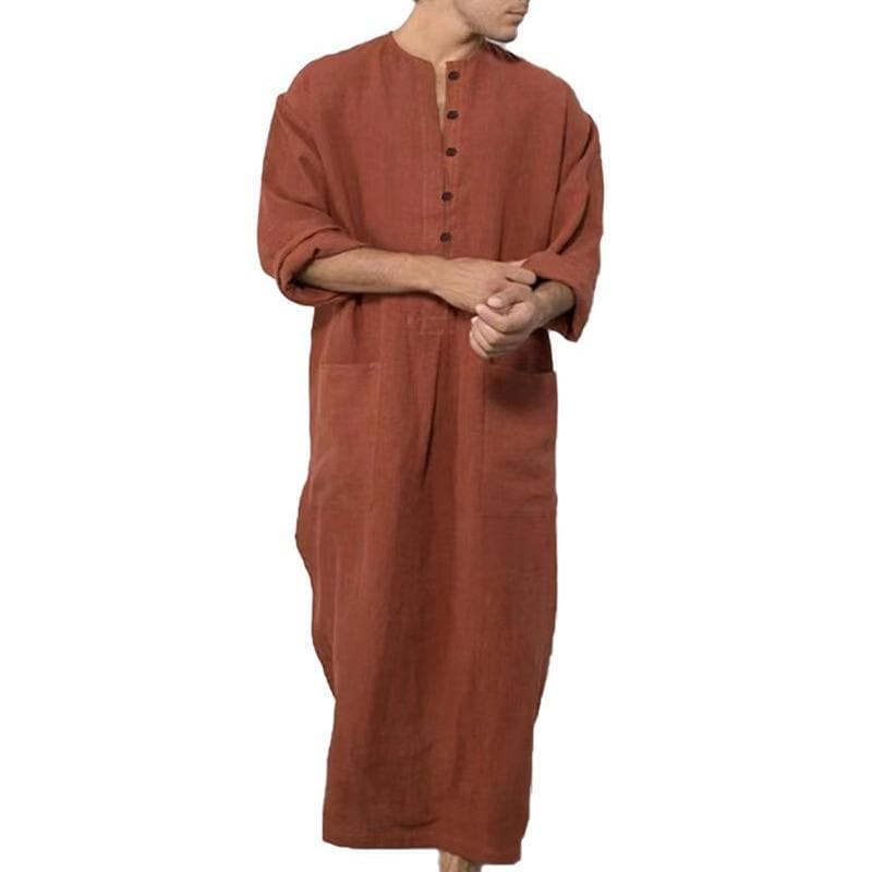 Men Muslim Robe Abaya Islamic Clothes Tunic Dress Long Sleeve Shirts Maxi M brown