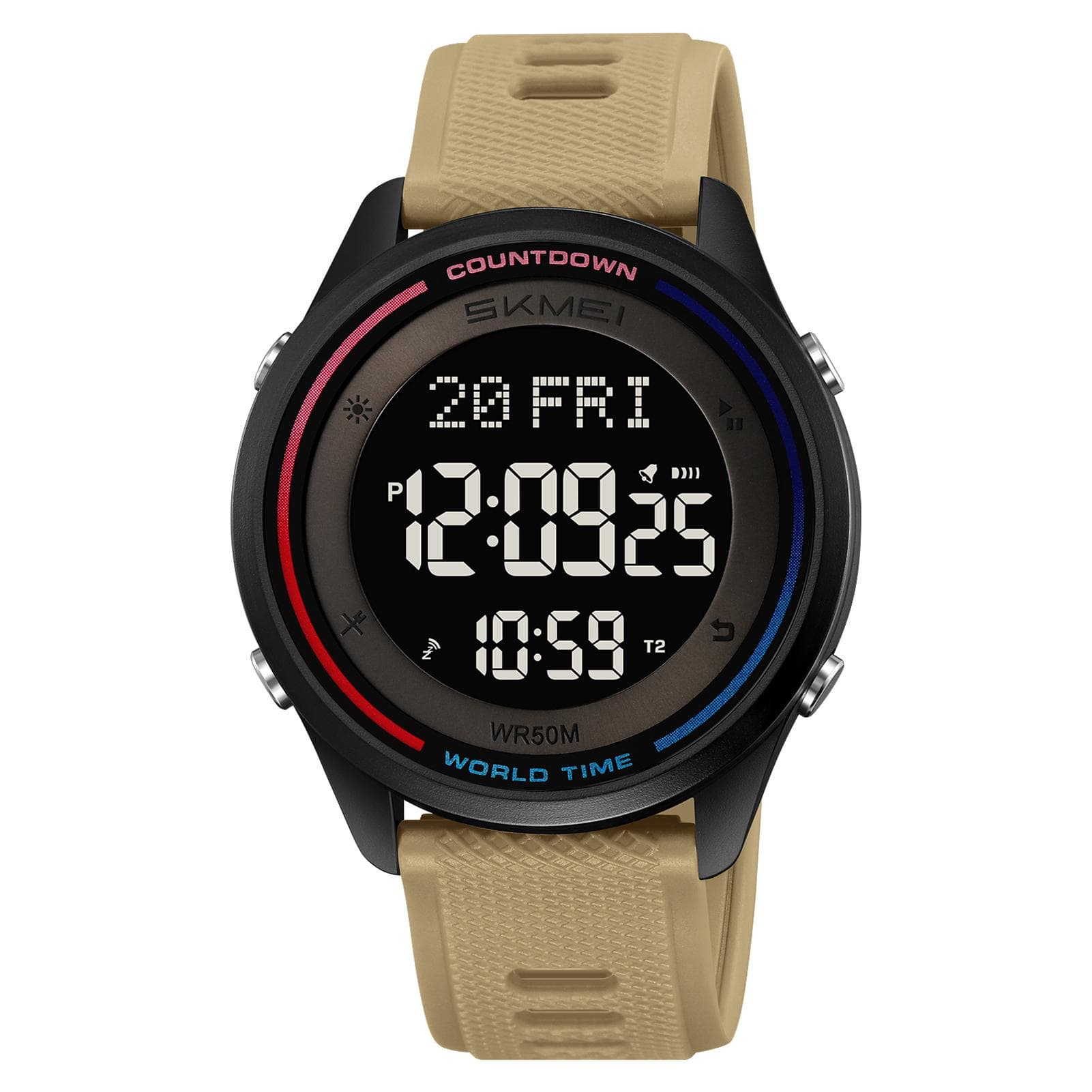 SKMEI 2348 Digital Watch for Men Women with Backlight 50M Water Resistant World Time Daily Alarm apricot