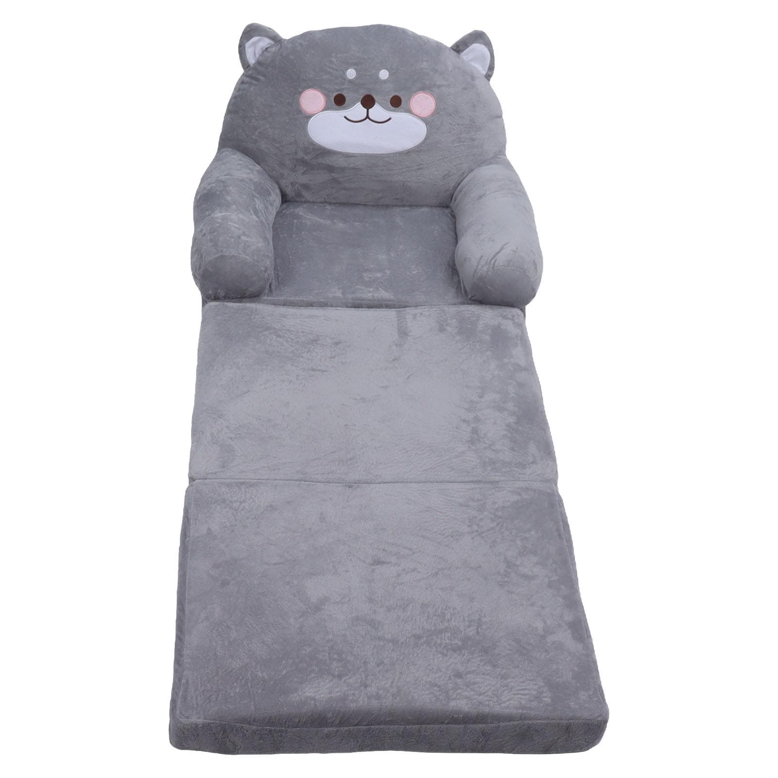 Kids Sofa Cartoon Gray Dog Style Foldable Wide Handle Soft Breathable Toddler Chair for Reading