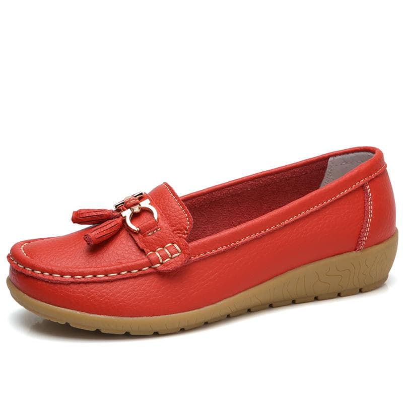 Loafers for Women Leather Flat Shoes Casual Shoes Mom Shoes Women's Single Shoes 35 red