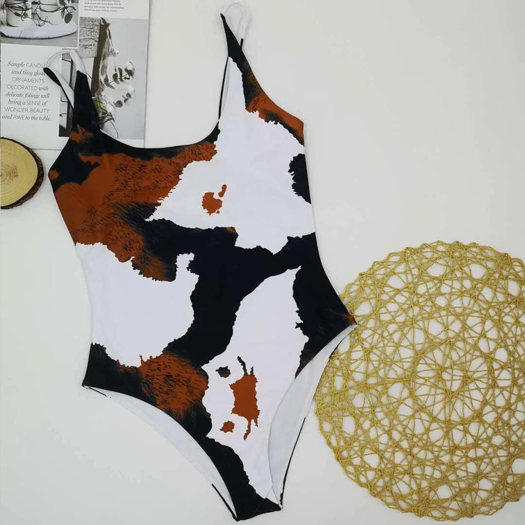 One Piece Swimsuit Swimwear Women Cow Print U-neck Bathing Suit Beachwear New Trajes De Bano Mujer Maio Feminino Praia L