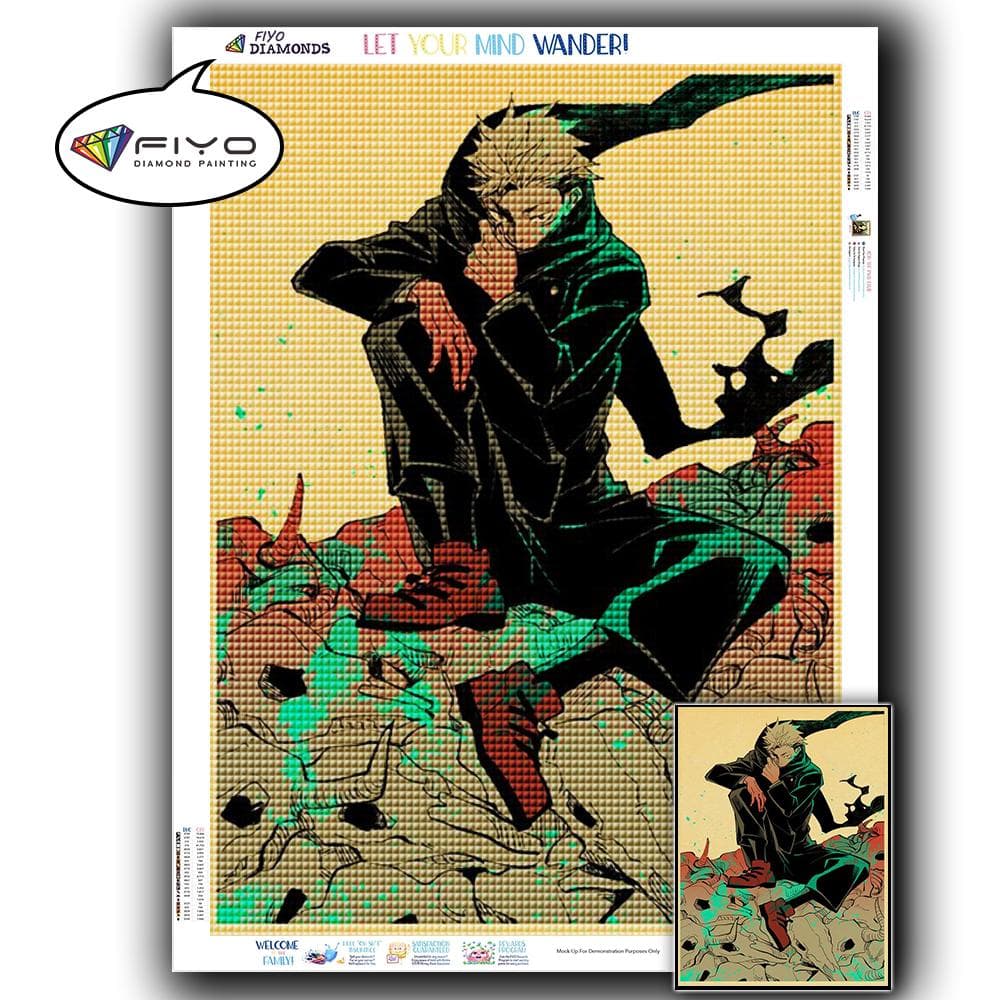 5D DIY Diamond Embroidery Anime Jujutsu Kaisen Picture of Rhinestone Diamond Painting Paper Vintage Poster Diamond Mosaic Needlework Home Decor Full Square 20X30CM