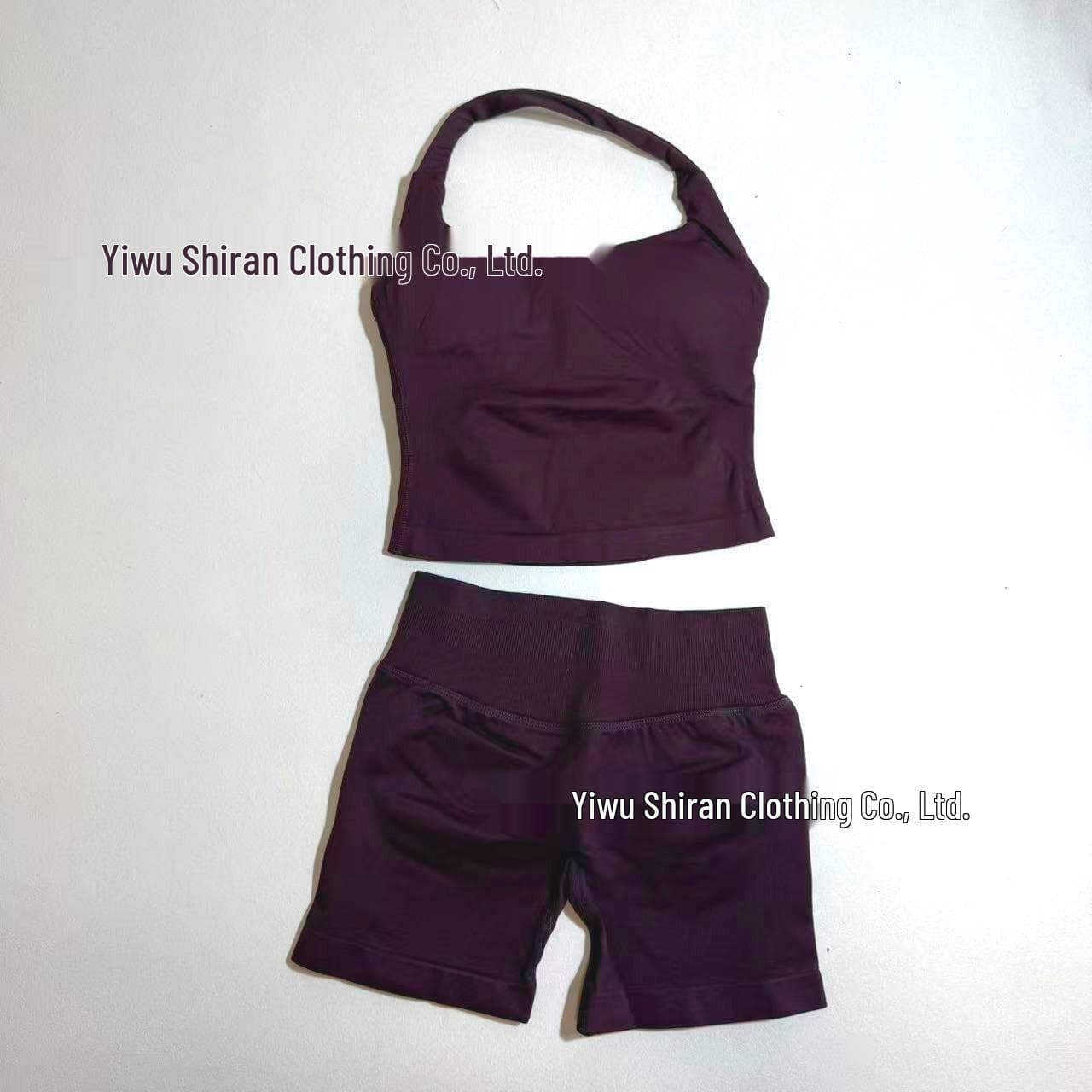 Dfyne Women's Halter Sports Vest & High-Waist Hip-Lifting Shorts Set with High Elasticity L