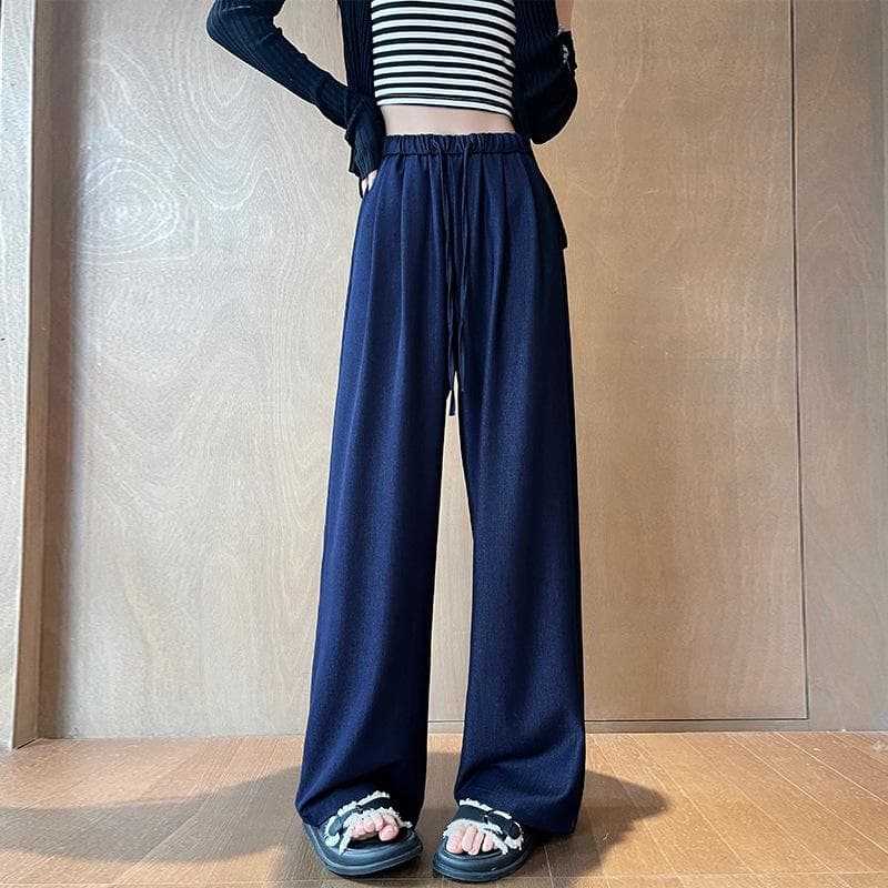 Dark Blue Tiny Jeans for Women In Summer Thin Elastic High Waist Straight Loose Drape Cool Ice Silk Wide-leg Pants XXL blue
