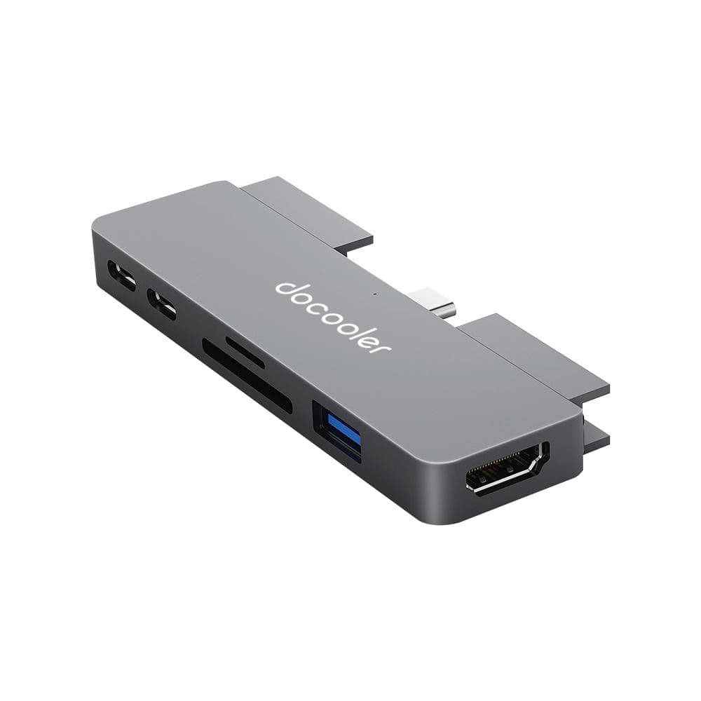 docooler 7-in-1 Type-C Hub with USB3.0 Audio Port TF SD Card Slots Compatible with iPad Pro grey