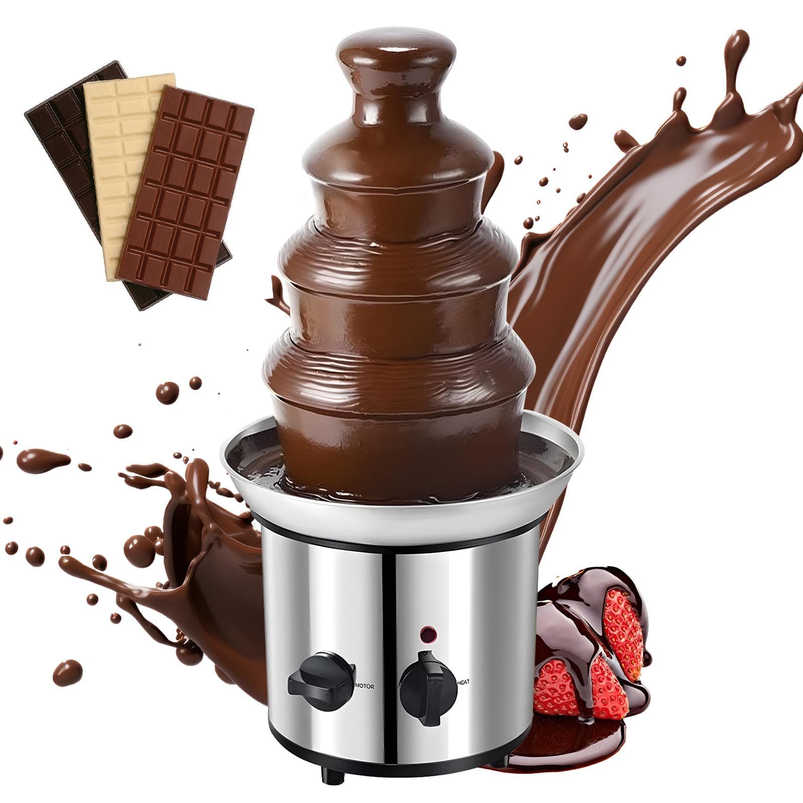 4 Tier Electric Chocolate Fondue Fountain Machine for Parties Stainless Steel Chocolate Melt Fondue AU Plug silver