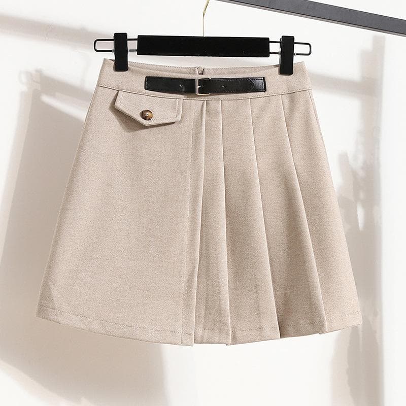 Korean Style A-line Skirt Large Size Woolen JK High-waist Short Skirt High-end Black Versatile Pleated Skirt XL