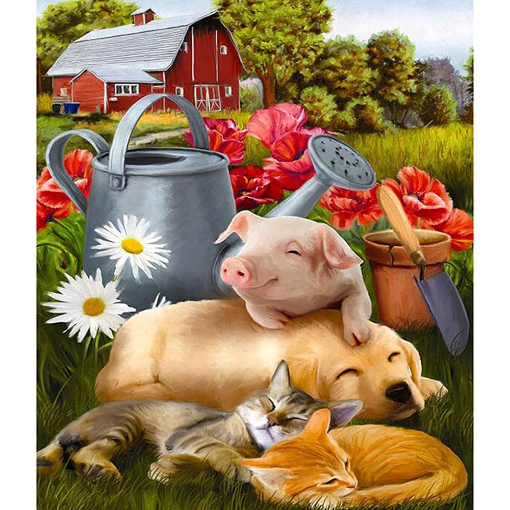 5D DIY Diamond Painting Pig Dog and Cat Embroidery Cross Stitch Rhinestone Mosaic Home Decor 20X30CM