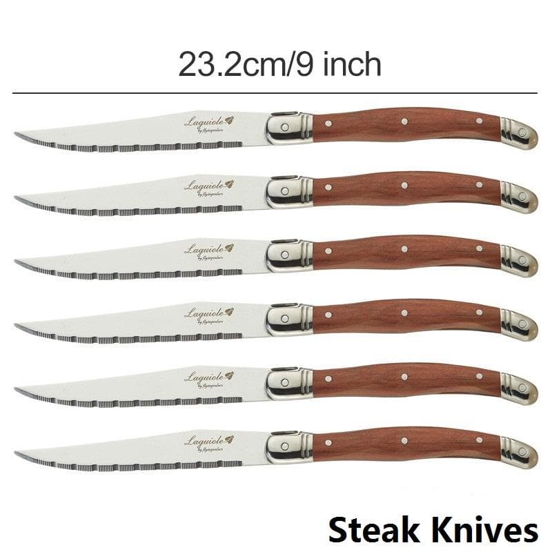 4-24pcs Laguiole Steak Knives Dinner Forks Table Spoon Mini Coffee Teaspoon Wood Handle Cutlery Restaurant  Bar Wooden Tableware