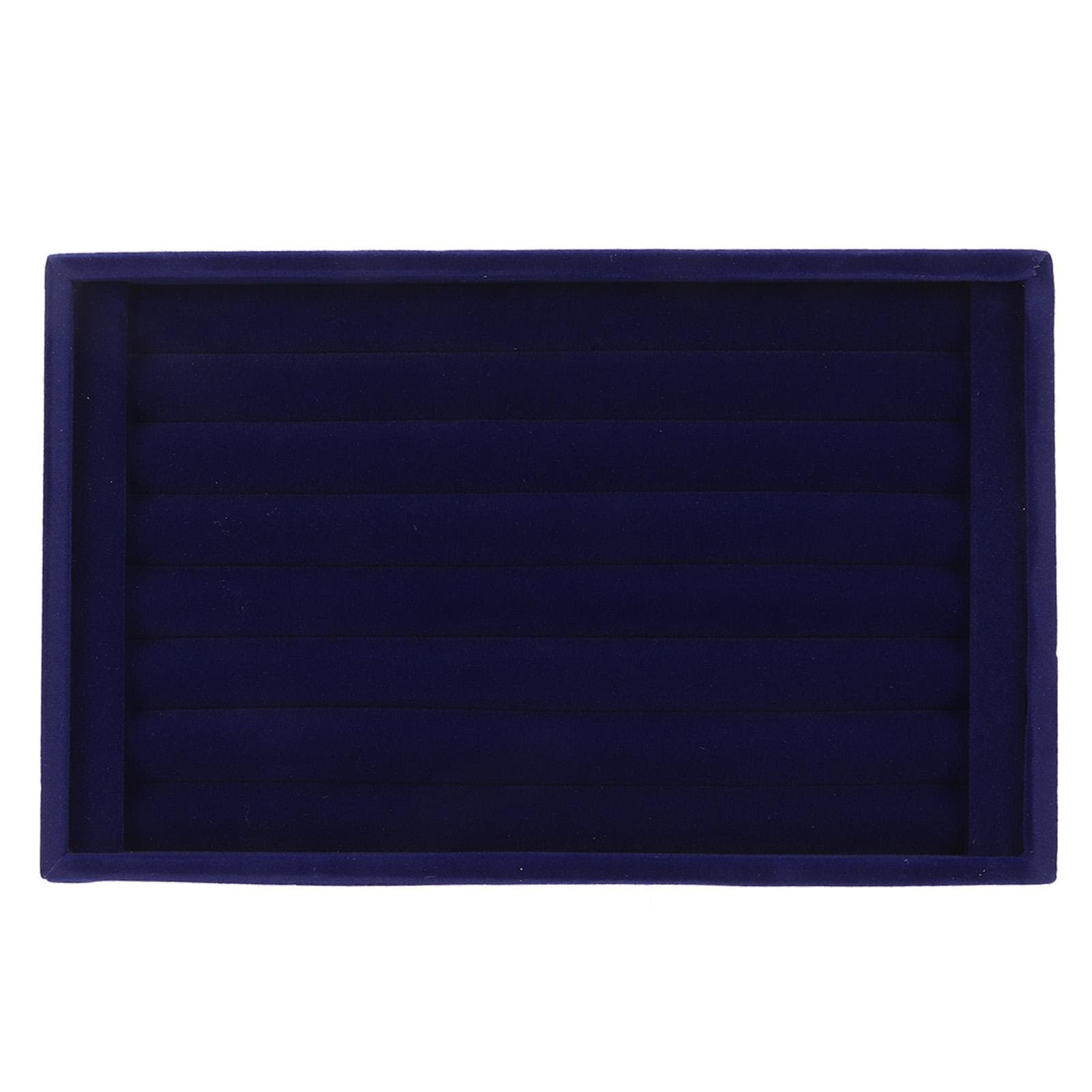 7 Slots Ring Earrings Tray Multifunctional Space Saving Blue Velvet Jewelry Showcase Display