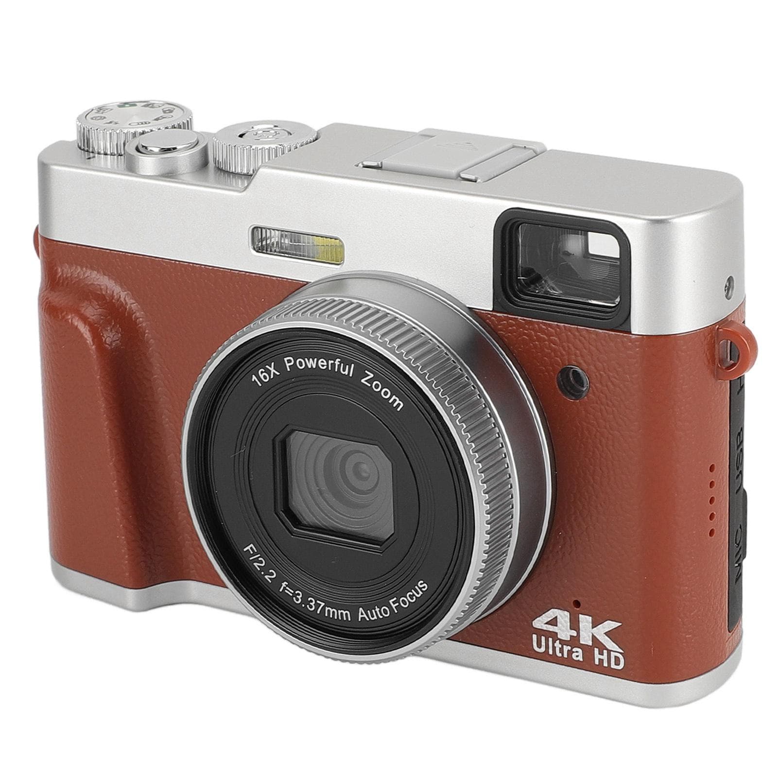 4K 48MP Digital Camera 2.8inch Screen Anti Shake 16X Digital Zoom Video Camera Compact Point and brown