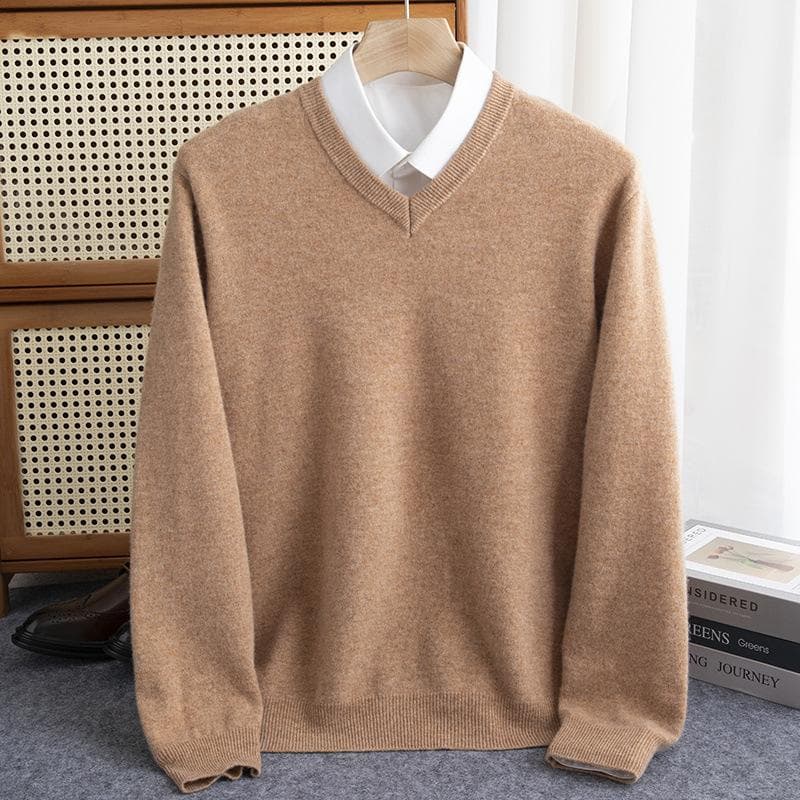 Men Merino Wool Sweater V-Neck Pullover Autumn Winter Cashmere Warm Solid Knitwear Clothes Business Bottoming Soft Tops M