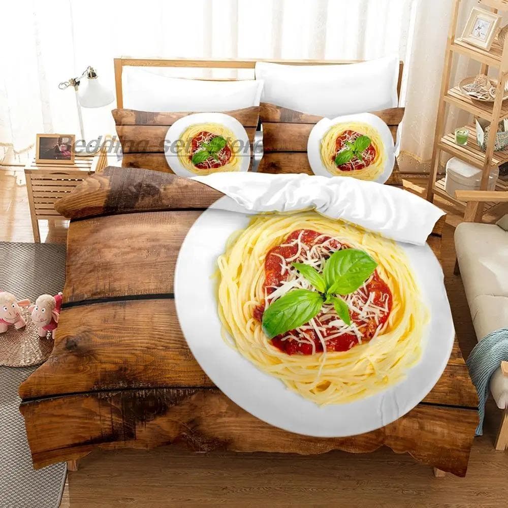 Gourmet Spaghetti Italian Bedding Set Single Twin Full Queen King Size Bed Set Aldult Kid Bedroom Duvetcover Sets 3D Food AU Single 140x210cm