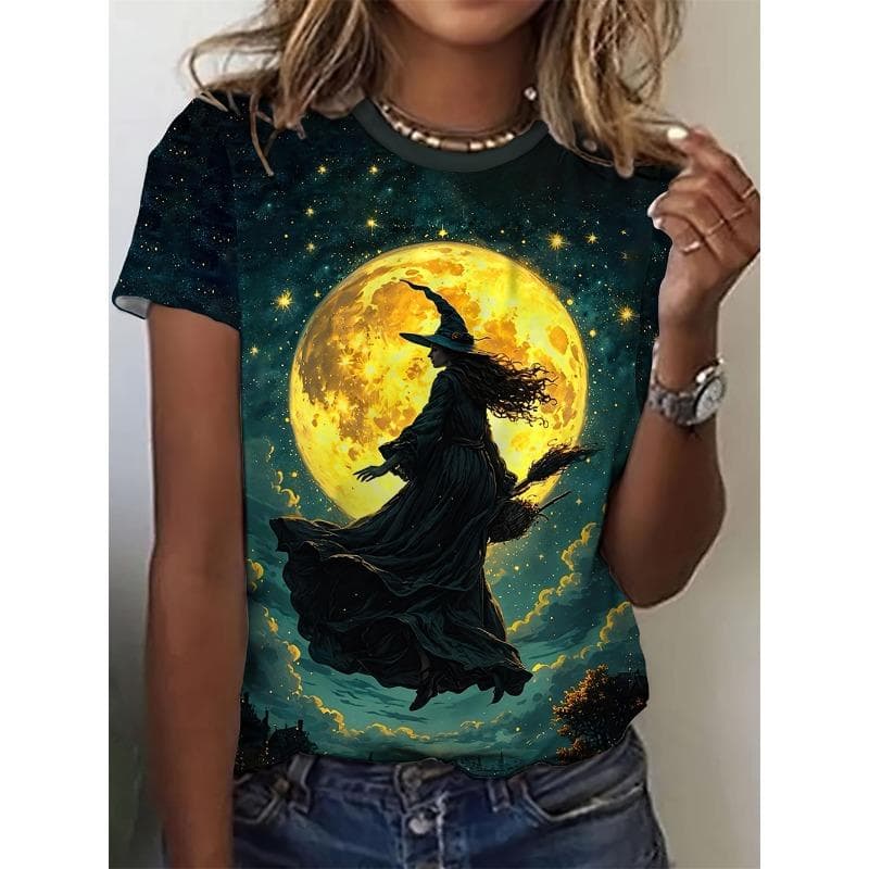 Witch Pattern Women's T-Shirts Casual Short Sleeve3d T-Shirt Fashion Top Tee O-Neck Female Clothing 3XL