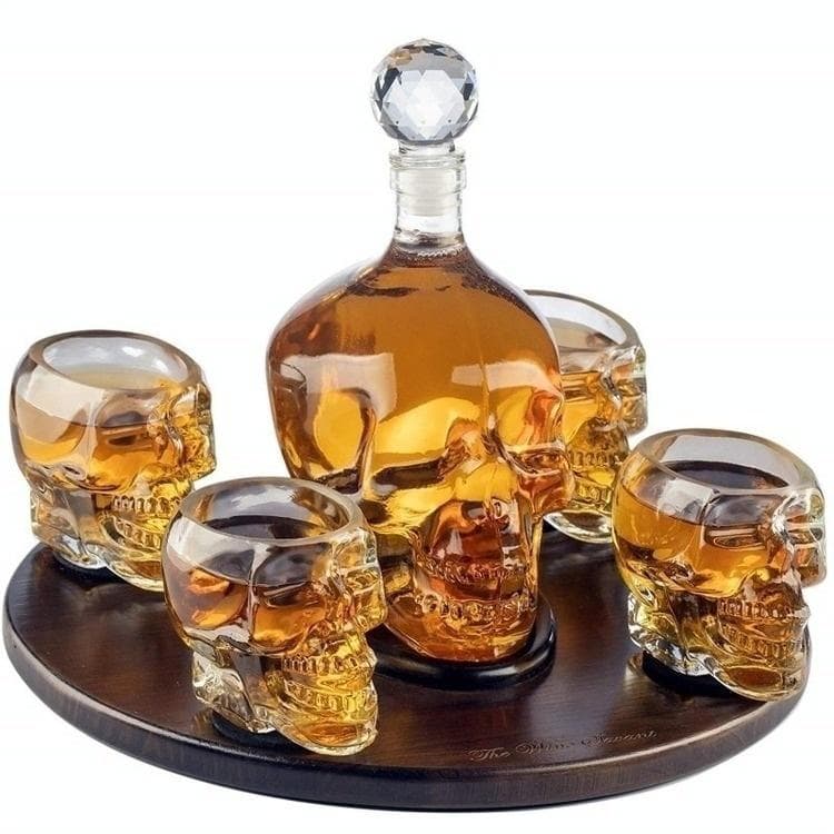 Hand-blown Glass Wine Decanter & Cup Crystal-skull Shaped Wine Set 1000ml&4pcs cup transparent