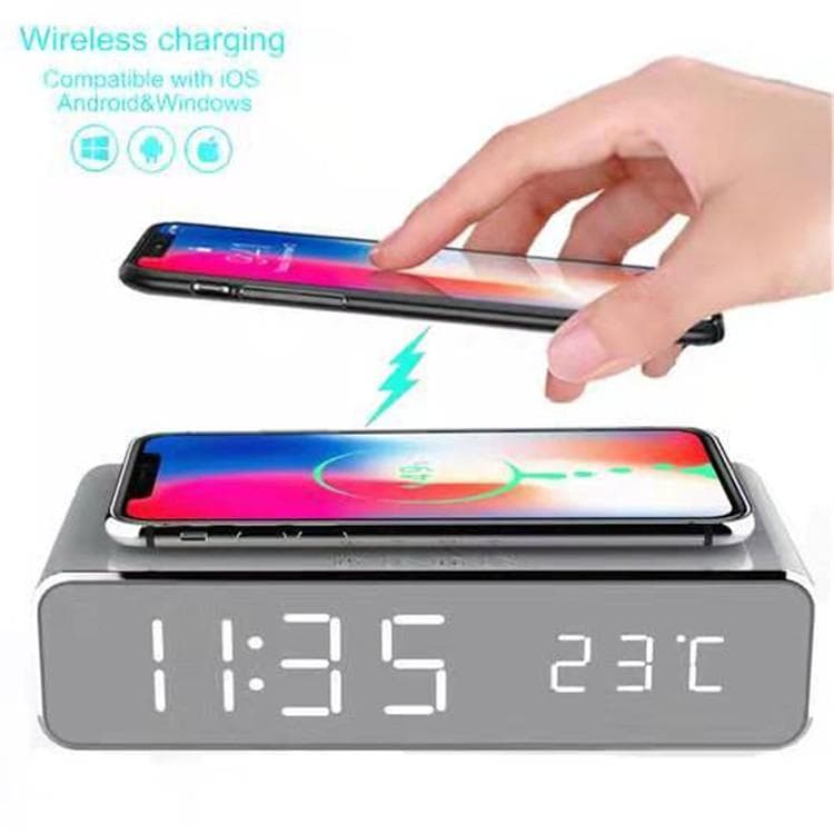 Foreign trade main push thermometer wireless charging multi-function desktop time clock mirror LED