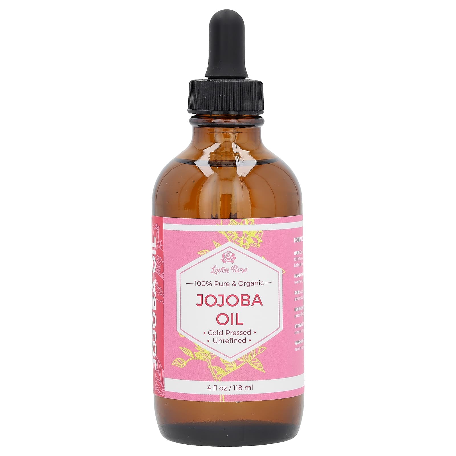 Leven Rose, 100% pure organic jojoba oil, 4 fl oz (118 ml)