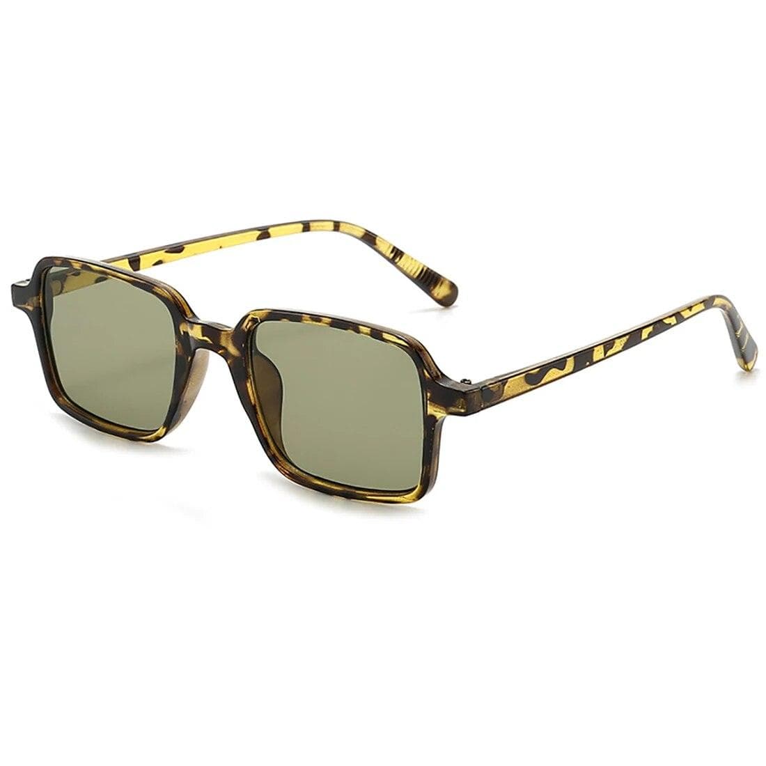 Summer Retro Rectangle Frame Sunglasses UV400 Vintage Fashion Classic Leopard Yellow Lens Travel Outdoor Sun Shade Glasses