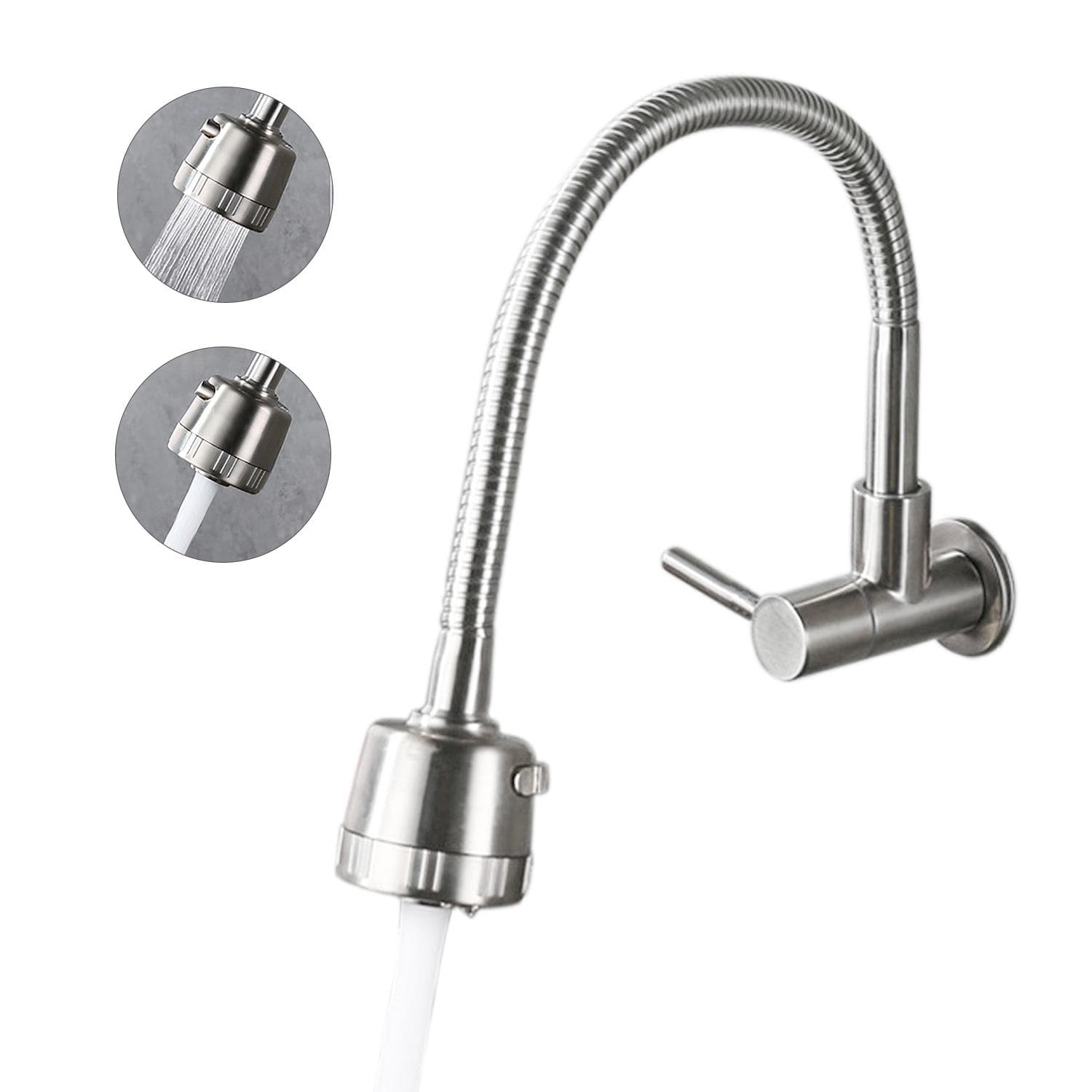 Wall-Mounted Kitchen Faucets 2 Water Modes High Arc Single Handle Bathroom Sink Faucets Stainless 9/16 In