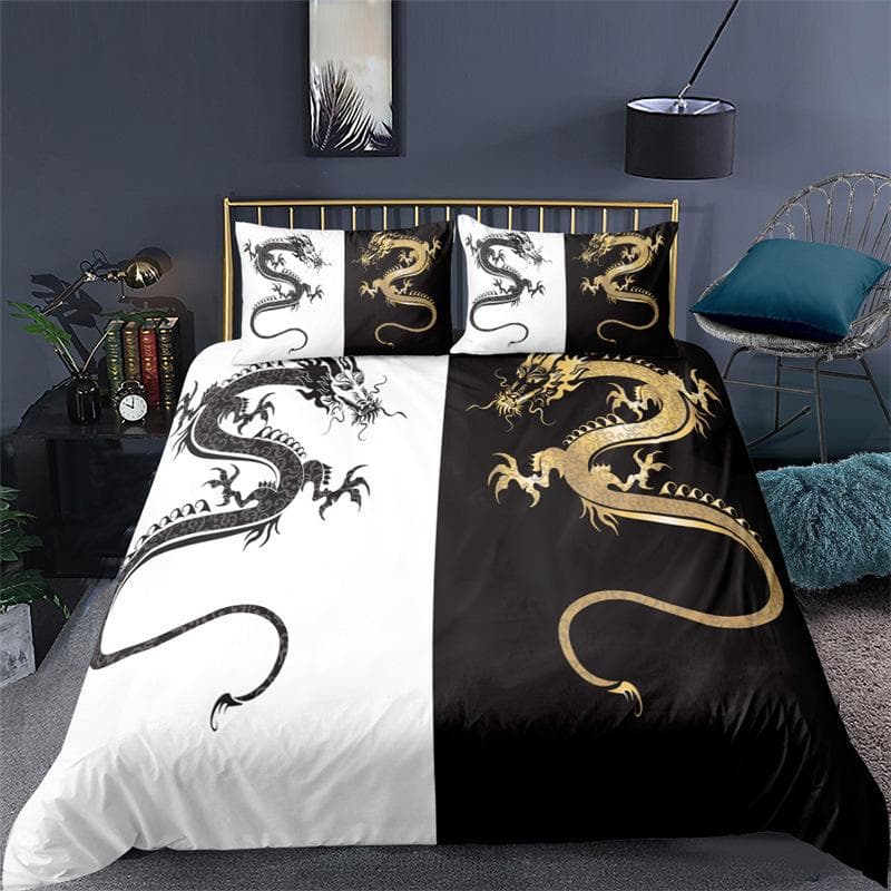 3D Dragon Themed Household Bedding Set Chinoiserie Style Quilt Cover Pillowcase 2/3 Pieces AU180 * 210 Full Size Decorative Quilt Cover AU Queen 210x210cm