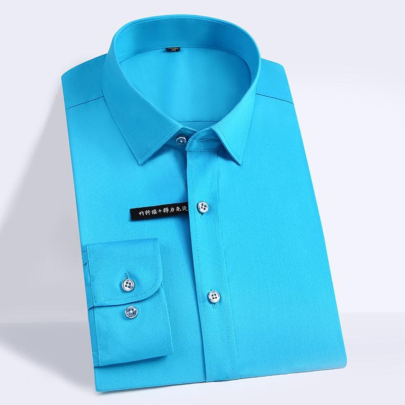 Stretch Bamboo Fiber Soft Comfortable Long Sleeve Solid Formal Men Classic Social Shirts 4XL
