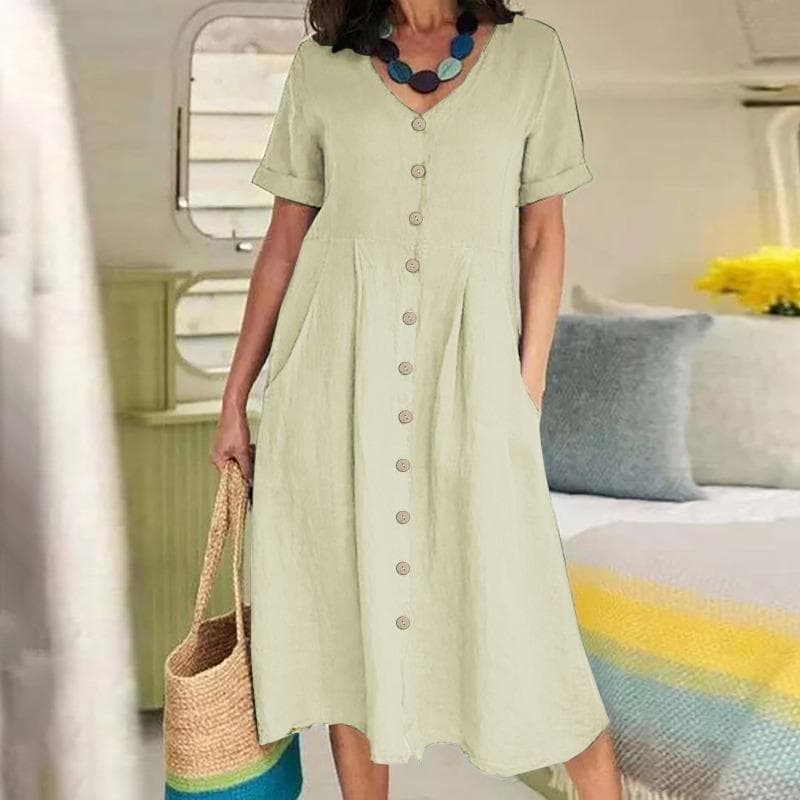 Women's Spring&Summer Solid Colour Loose High Waist Dresses S beige