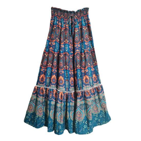 Boho Floral Prints Maxi Skirt for Women Elastic High Waist A Line Large Hem Skirt for M royal blue