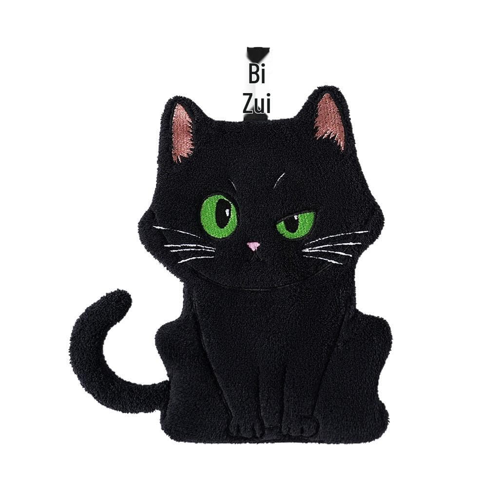 Black Cartoon Cat Hand Towel Soft and Absorbent for Bathroom and Kitchen green