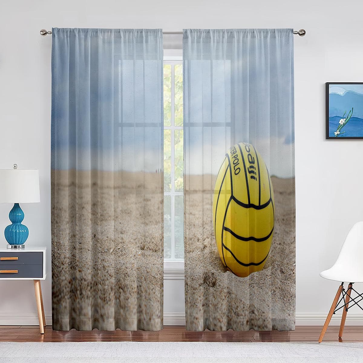 Volleyball Ball Games Sports Colorful Tulle Curtains for Living Room Bedroom Modern Chiffon Sheer Voile Kitchen Window Curtain 1 PCS W100XH250cm&Grommet Top