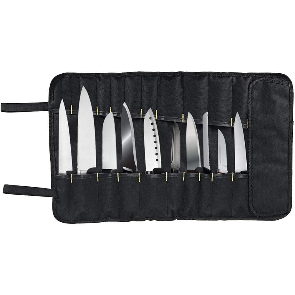 Chef Knife Roll Bag Multi Function Cutlery Storage Bag Portable Kitchen Knife Bag black