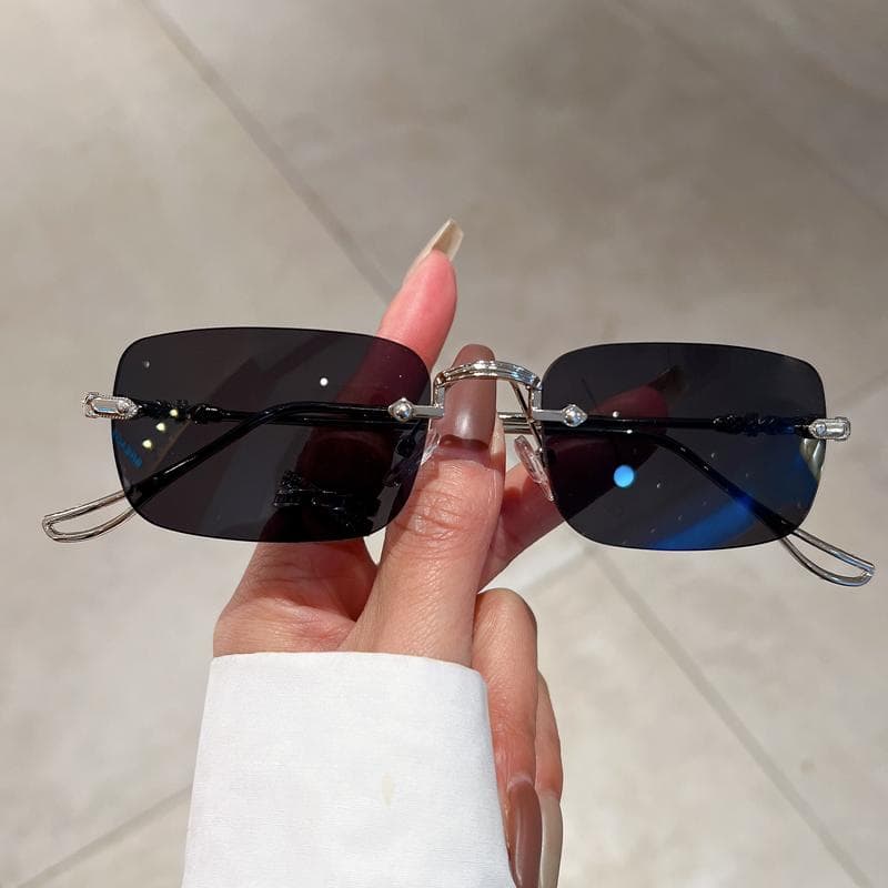 KAMMPT Rimless Rectangle Sunglasses Men Women Vintage Fashion Eyewear Brand Design Ocean Lenses Sun Glasses as picture shows