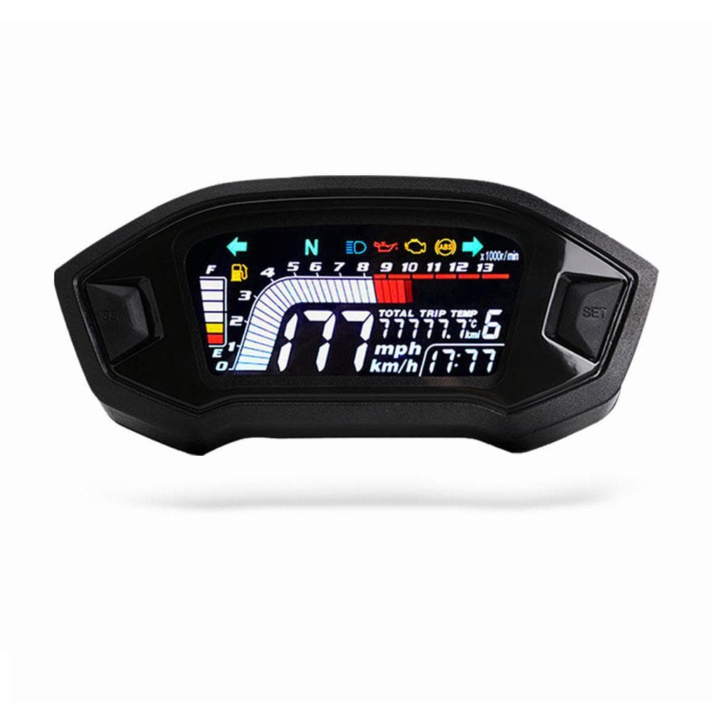 Motorcycle Speedometer Universal Tachometer LCD Digital Odometer Gauge Fuel Level Meter 14000RPM black