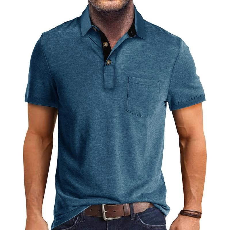 Men's Short Sleeved Lapel T-shirt Polo Shirt Top XXXL blue