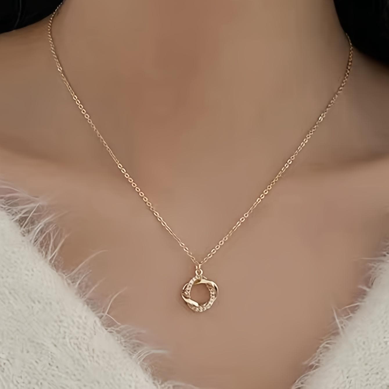 A Simple And Elegant Pendant Necklace For Women, Featuring A Golden Pendant With Faux Diamond Inlays, Suitable For Both Vacation And Daily Wear. gold