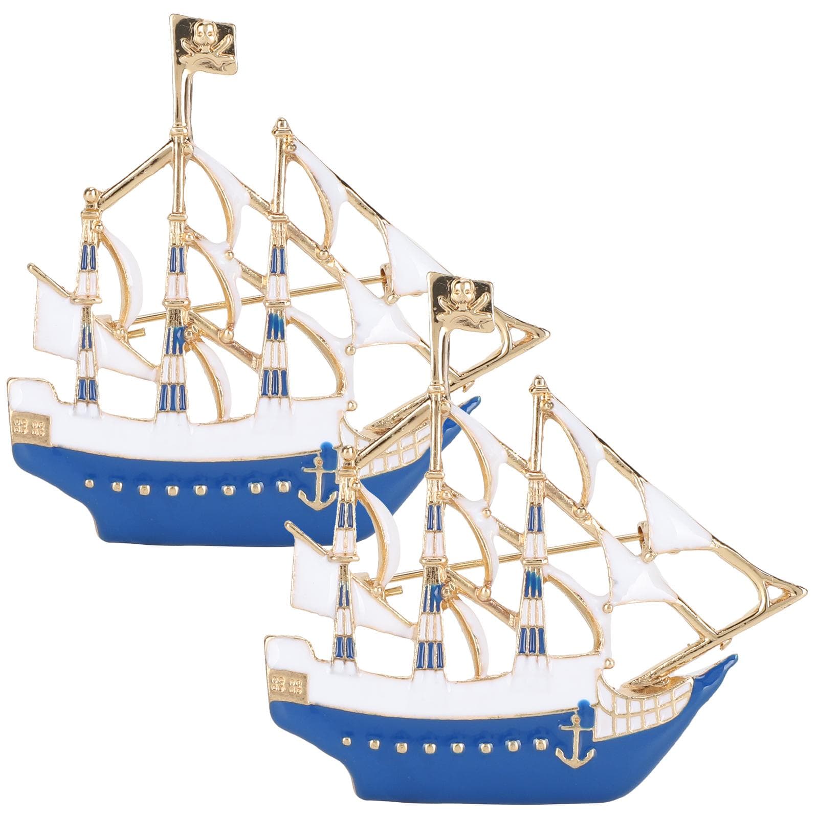 2Pcs Sailboat Shape Unisex Brooches Collar Clips Cartoon Badge Lapel Backpack AccessoriesBlue blue