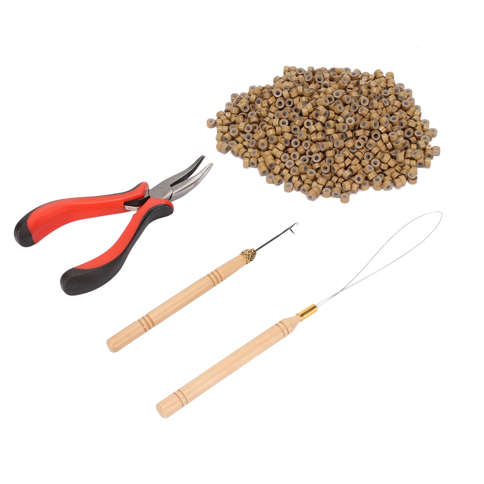 Hair Extension Tool Kit Micro Silicone Rings Bead with Pliers Pulling Hook Crochet Hair Styling