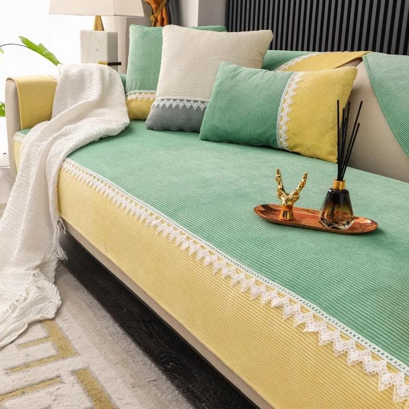 Modern Plush Sofa Cover Double Color Yellow Wide Edge Sofa Towel Pets Kid Mat Sofa Protector Slipcovers Removable Couch Blanket 70x70cm 1pcs