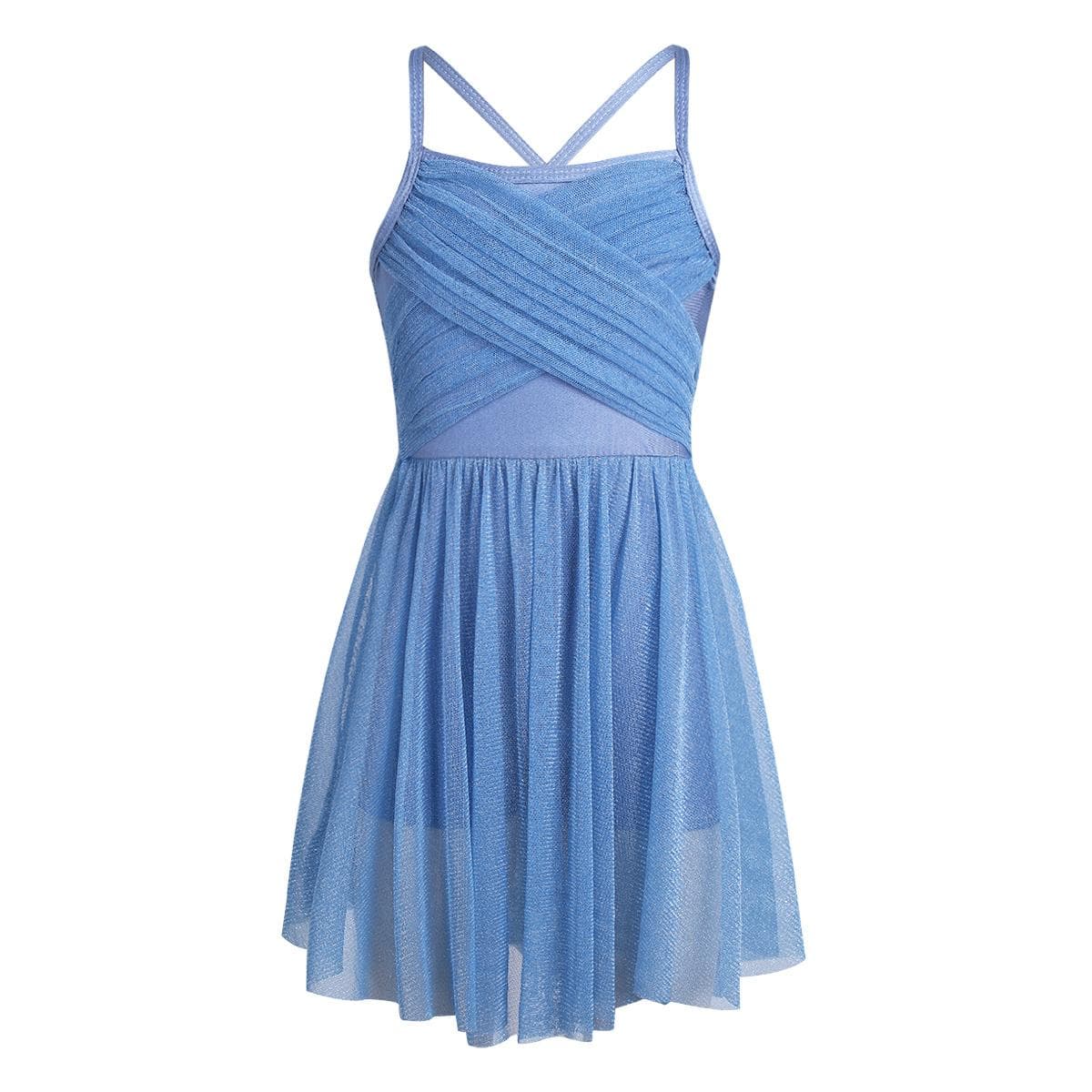 Kids Girls' Criss Cross Spaghetti Straps Ballet Latin Contemporary Dance Glittery Lyrical Dress 14-16 Years light blue