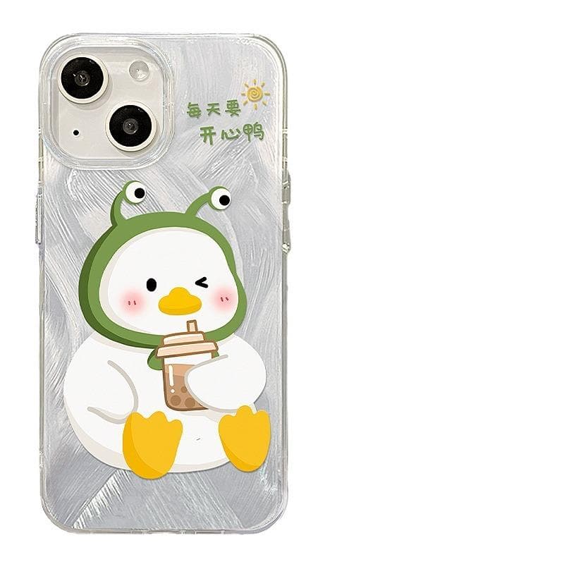 Applicable To Apple 15 Feather Yarn Mobile Phone Case Iphone14promax Happy Duck Pendant Invisible Bracket 13 Large Hole Women iPhone SE (Second Generation)